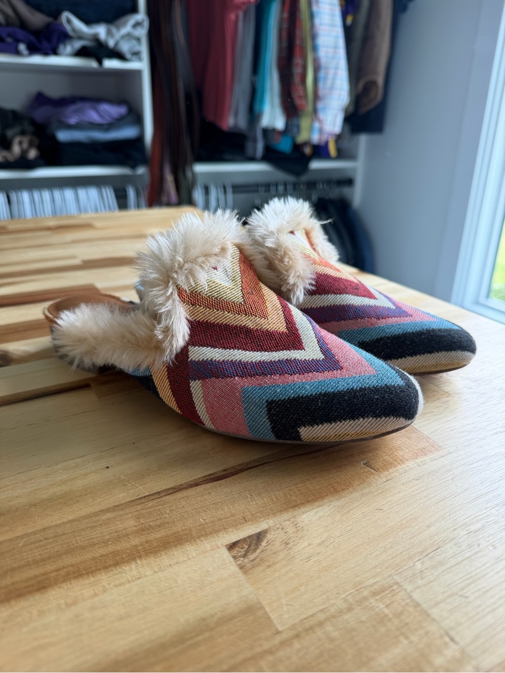 Universal Thread Faux Fur Lined Multicolor Chevron Mule - Women